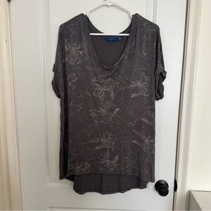 Apt. 9 Charcoal Floral Short Sleeve Top